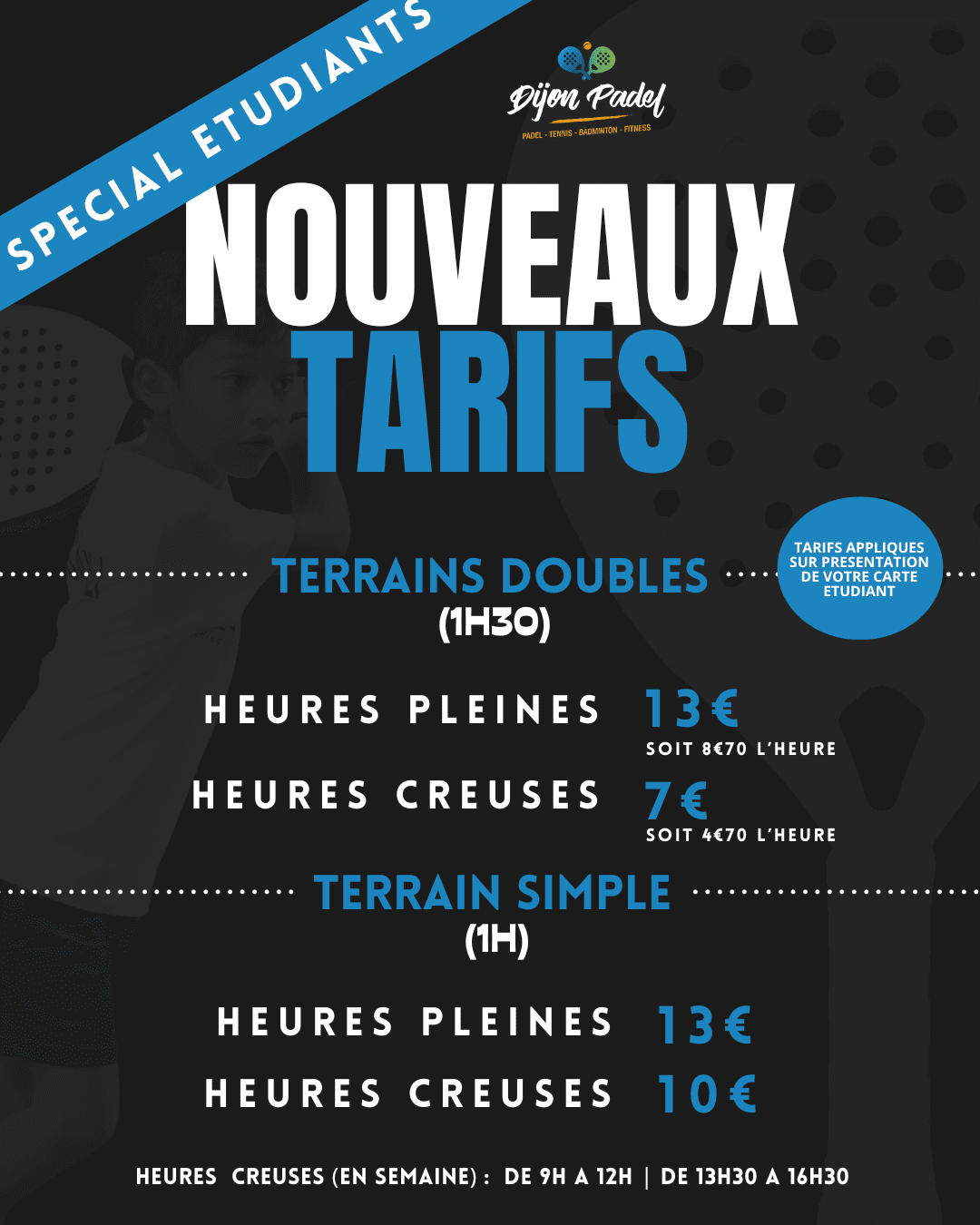 NOUVEAUX TARIFS ETUDIANTS